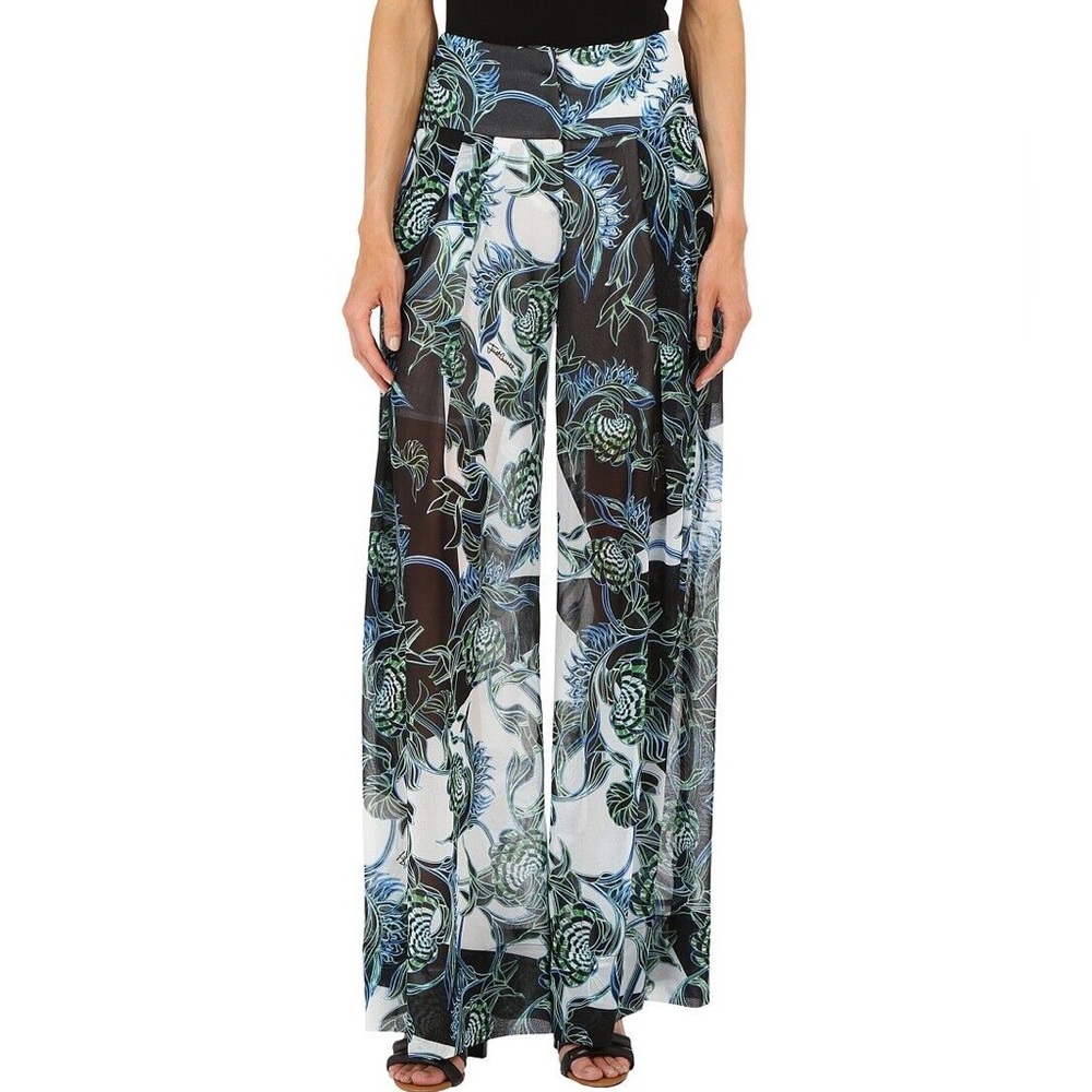 Just Cavalli Ikebana Ray Chiffon Samurai Floral Print Palazzo Pants Size 42